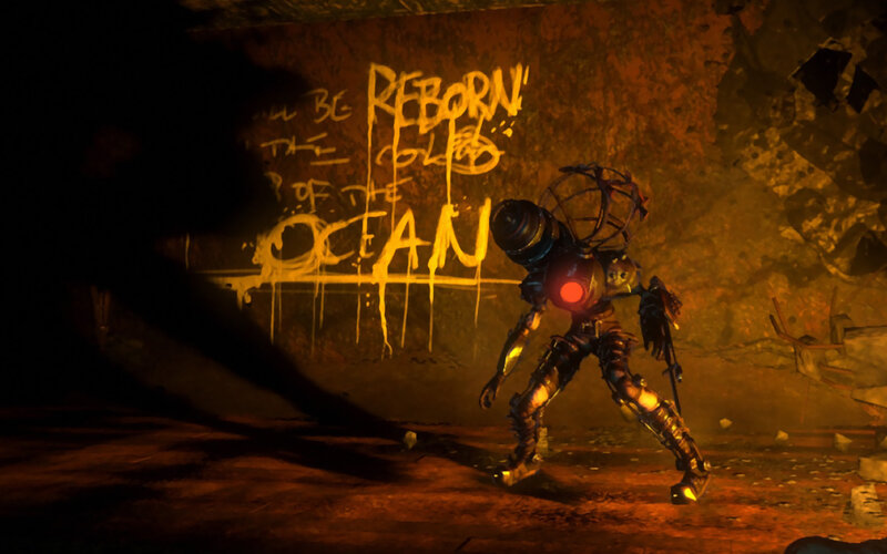 robot in dark tunnel