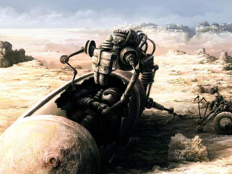 robot in desert wasteland