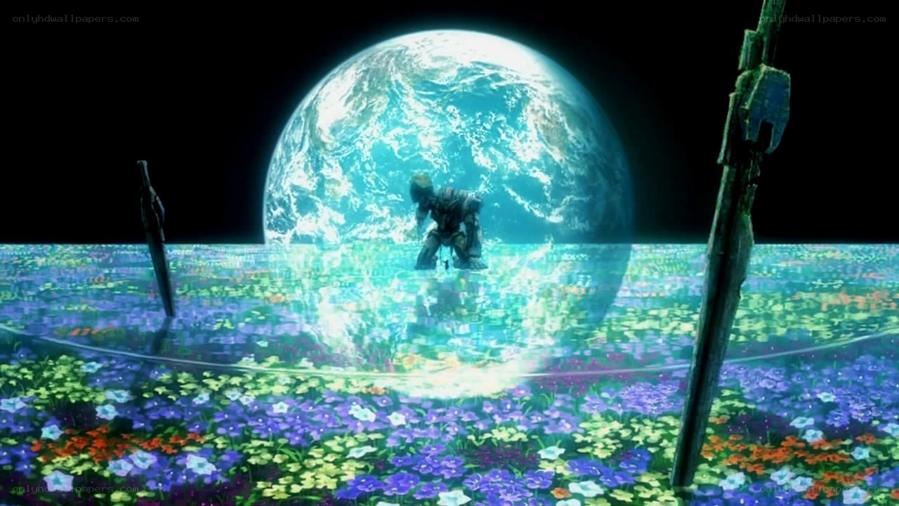 robot in flower field with earth