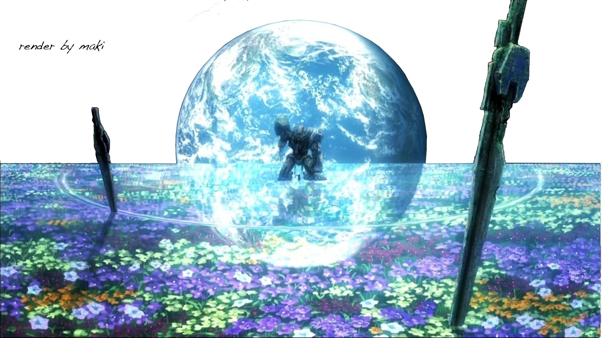 robot in flower field