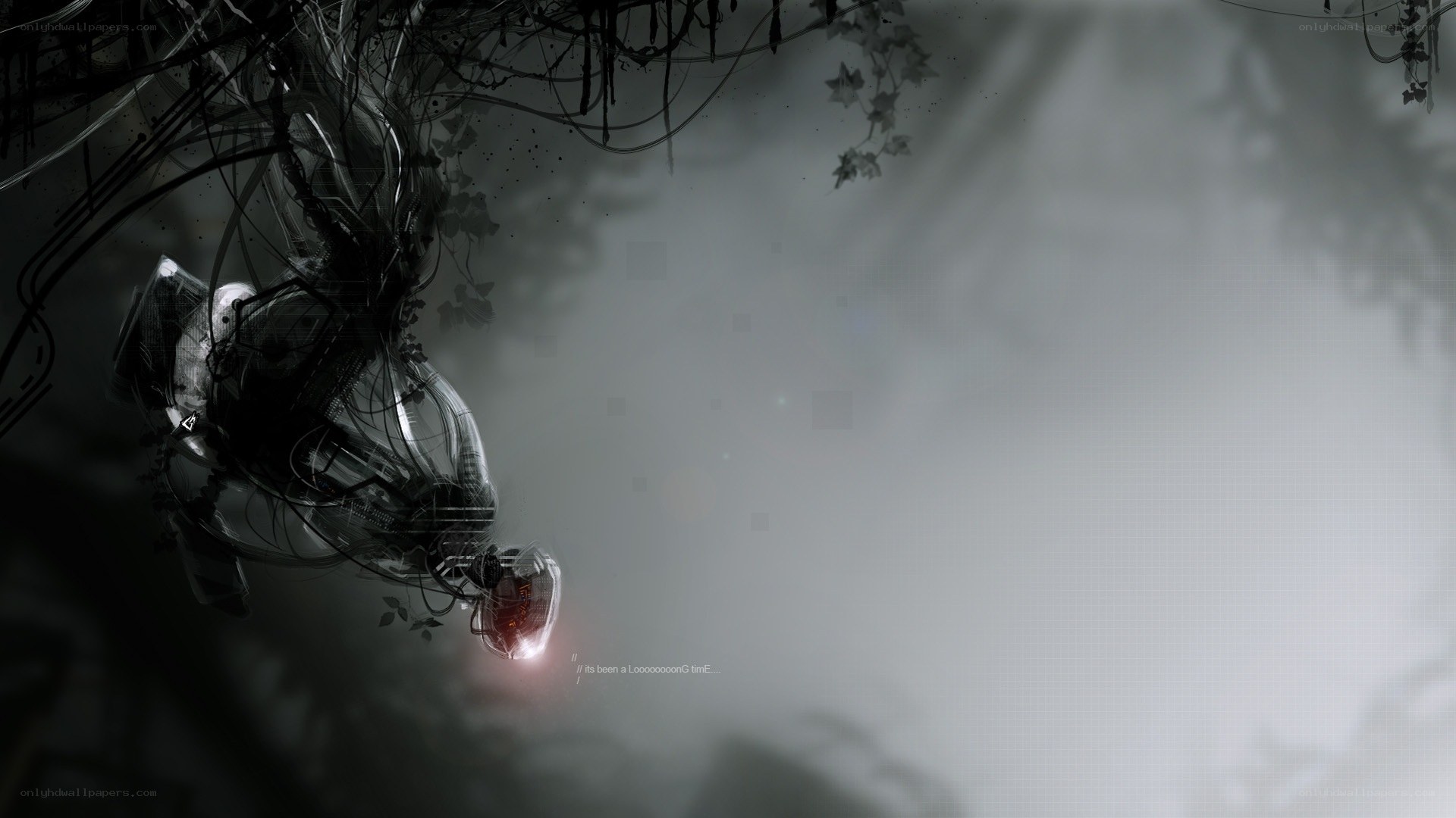 robot in foggy forest