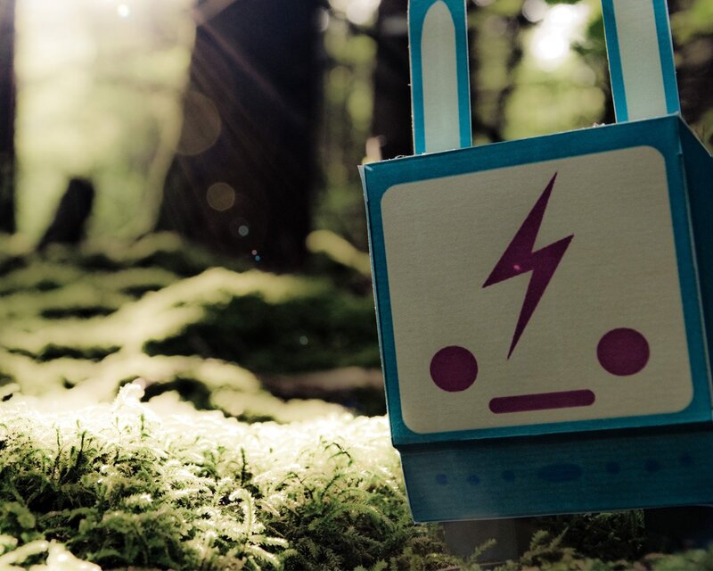 robot in forest moss