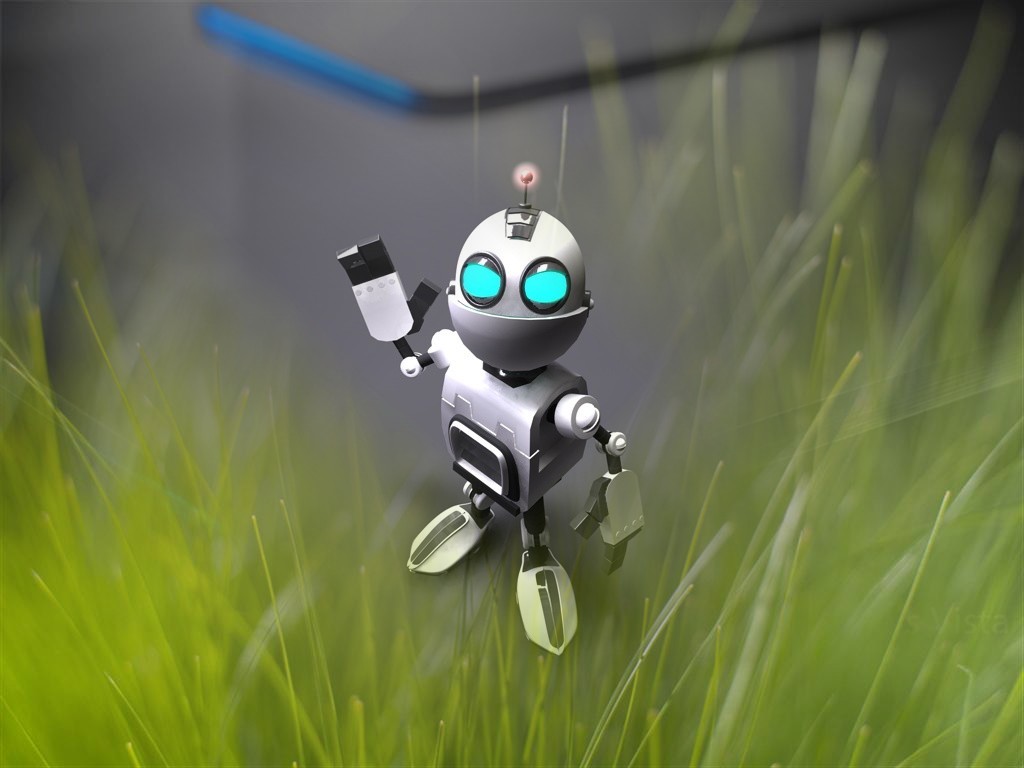 robot in grassy field