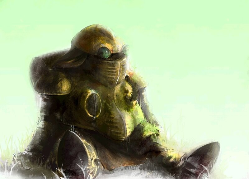 robot in green field