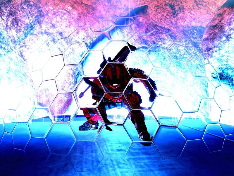 robot in hexagonal tunnel