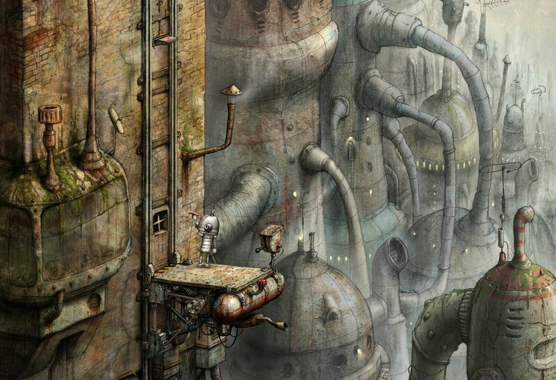 robot in industrial cityscape
