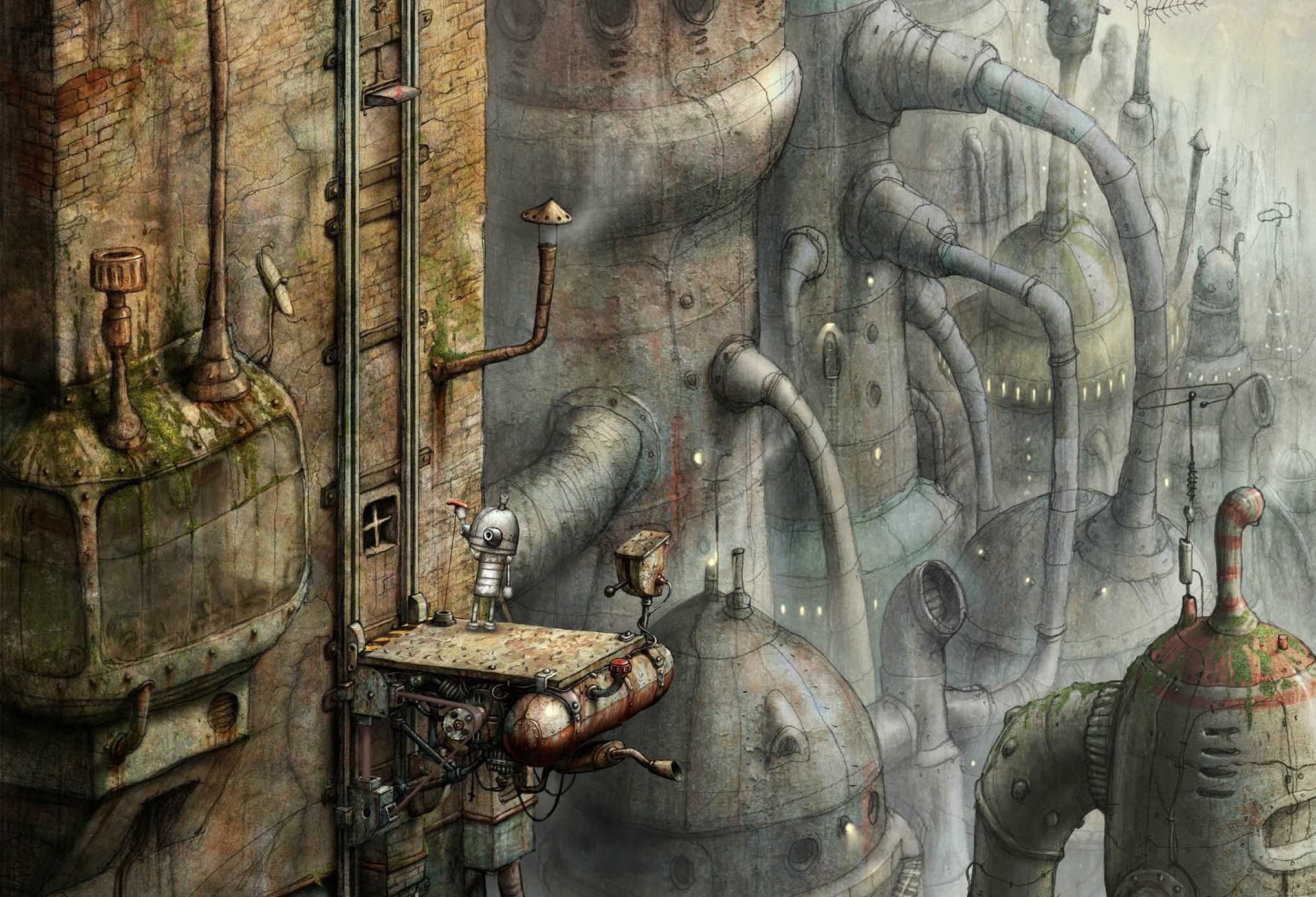 robot in industrial cityscape