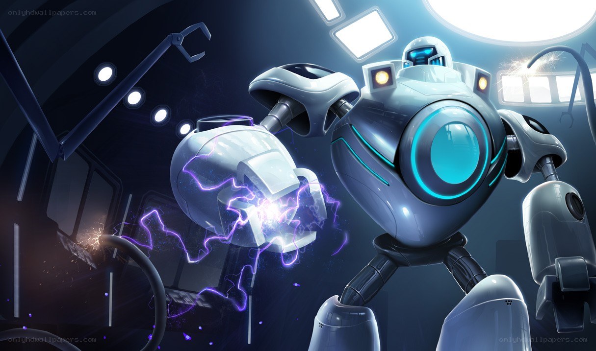 robot in lab with electric sparks