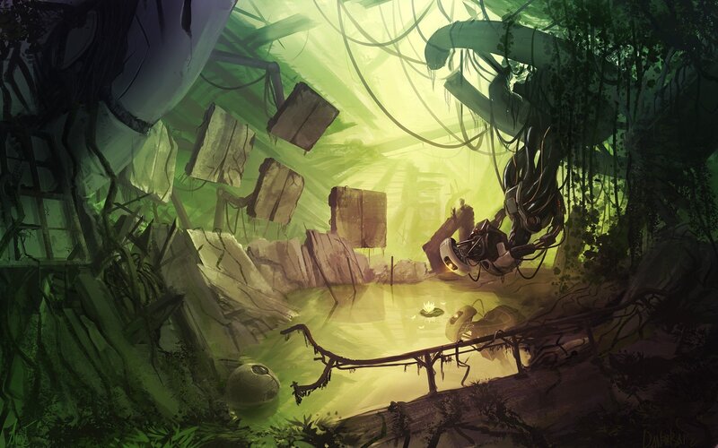 Robot in Overgrown Ruins — Green