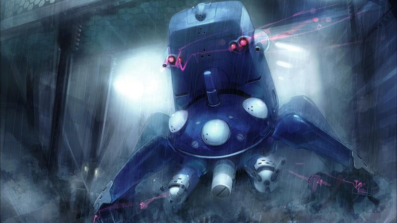 robot in rainy alley