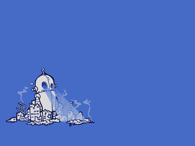 robot in ruined city