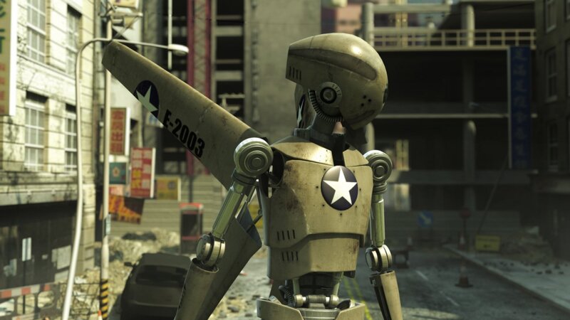 Robot in Ruined City — Gray, Desolate