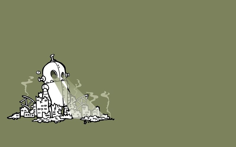 Robot in Ruined City — Green