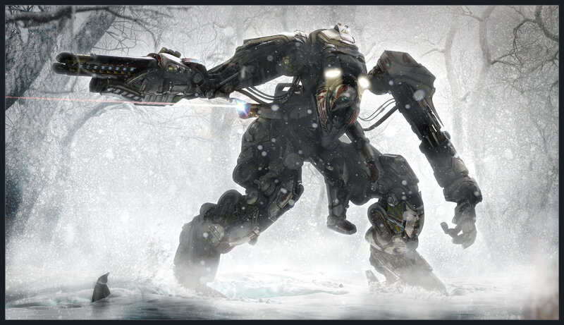 robot in snowy forest
