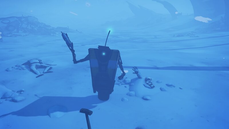 Robot in Snowy Landscape — Blue