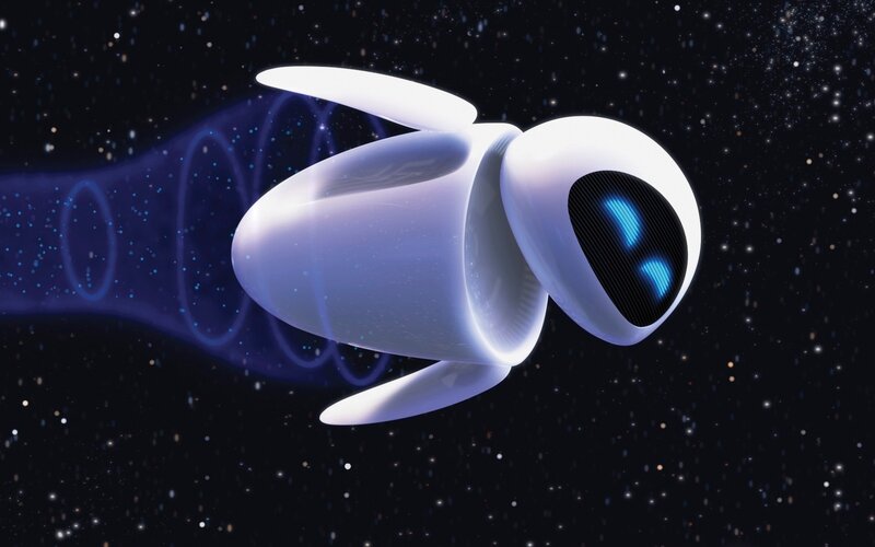robot in space with blue lights