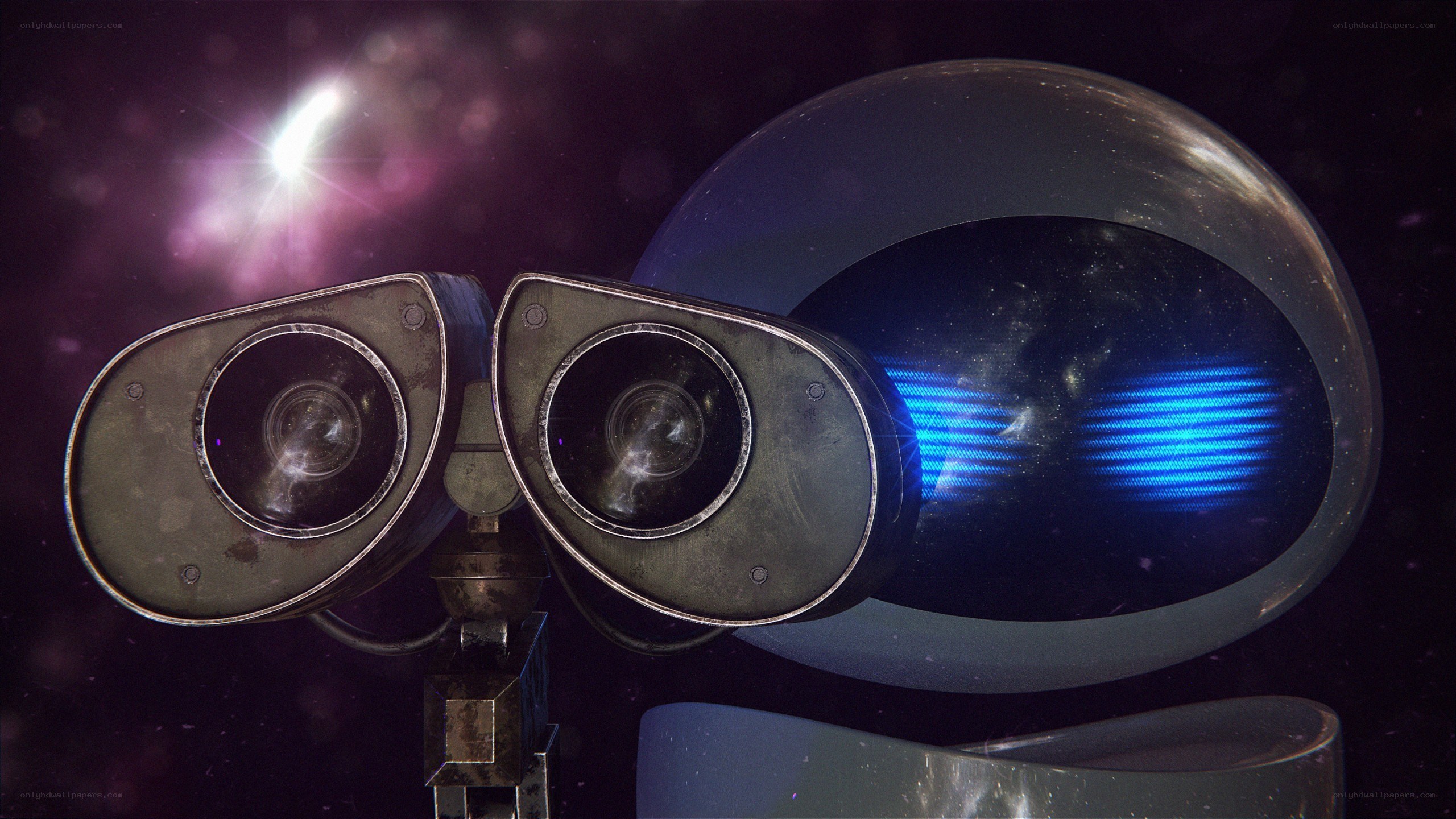 robot in space with glowing eyes