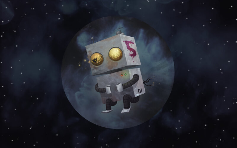 robot in space with number five