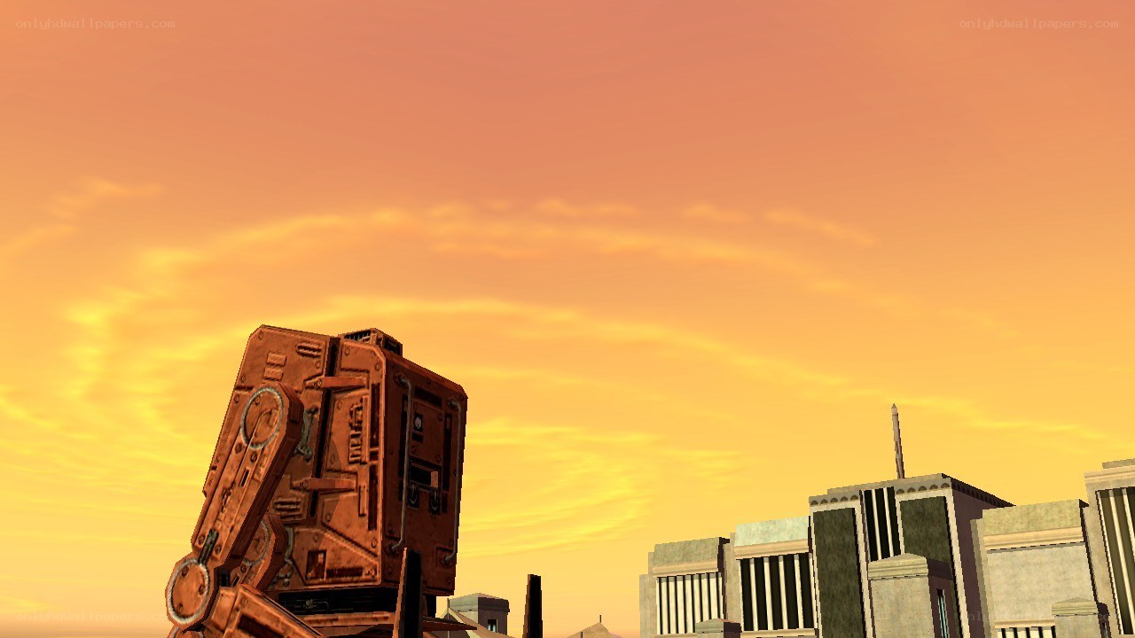 robot in sunset city