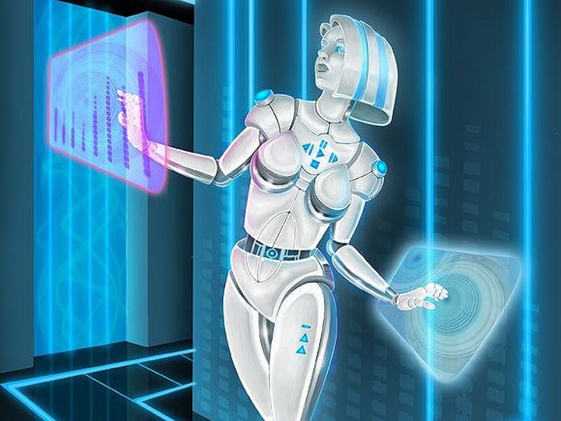 robot interacting with holograms