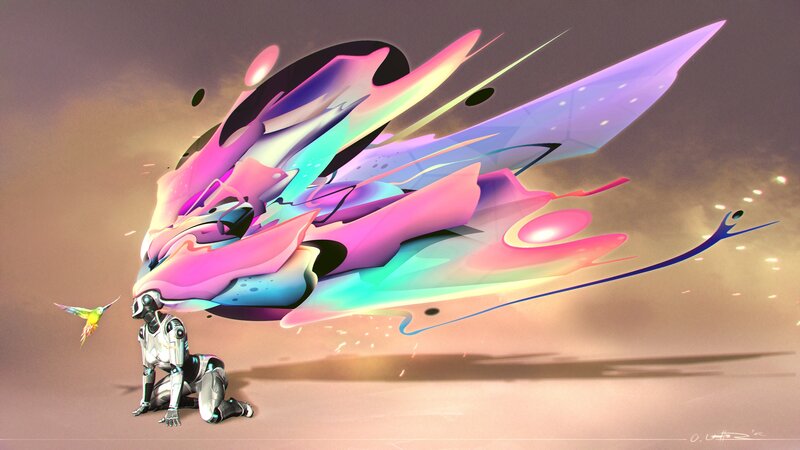 Robot Kneeling Before Dragon