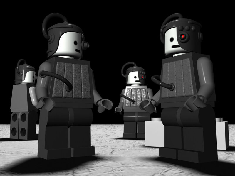 robot lego figures in dark