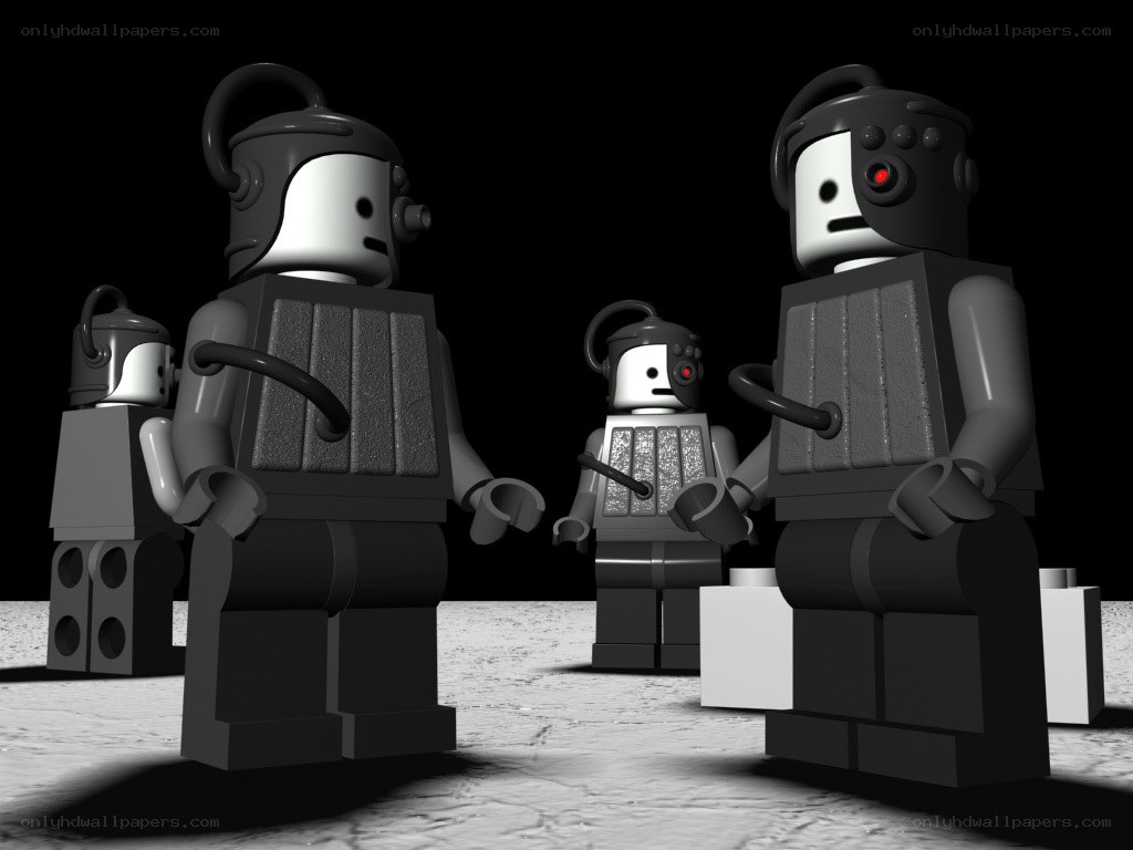 robot lego figures in dark