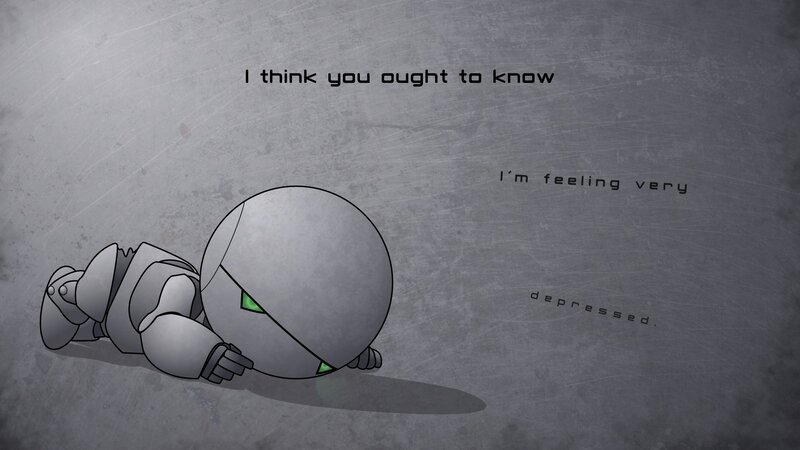 Robot Lying on Floor — Gray, Depressed