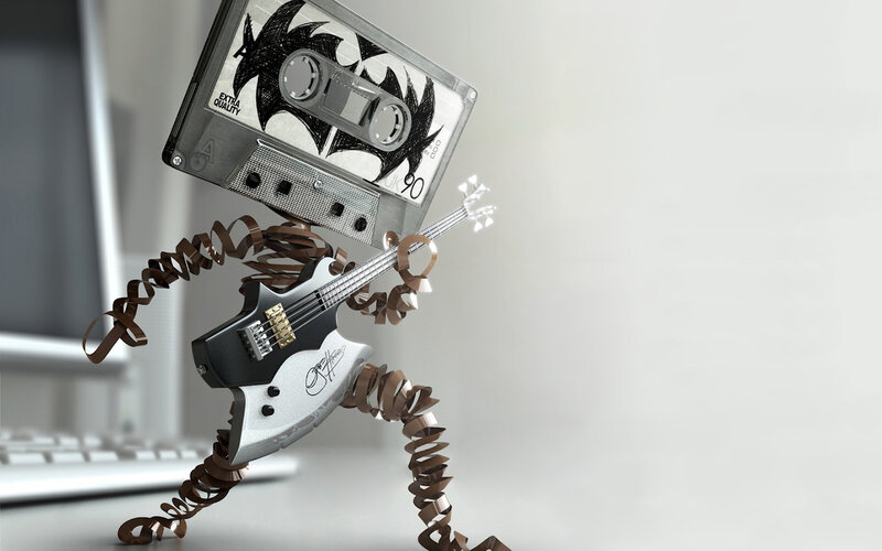 robot made of cassette tape
