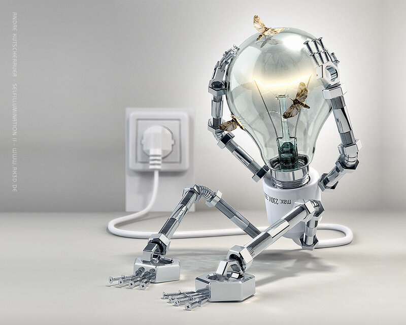 robot made of light bulb parts