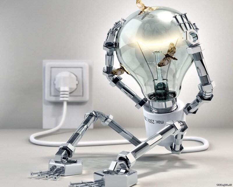 Robot Made of Light Bulb — White, Dramatic