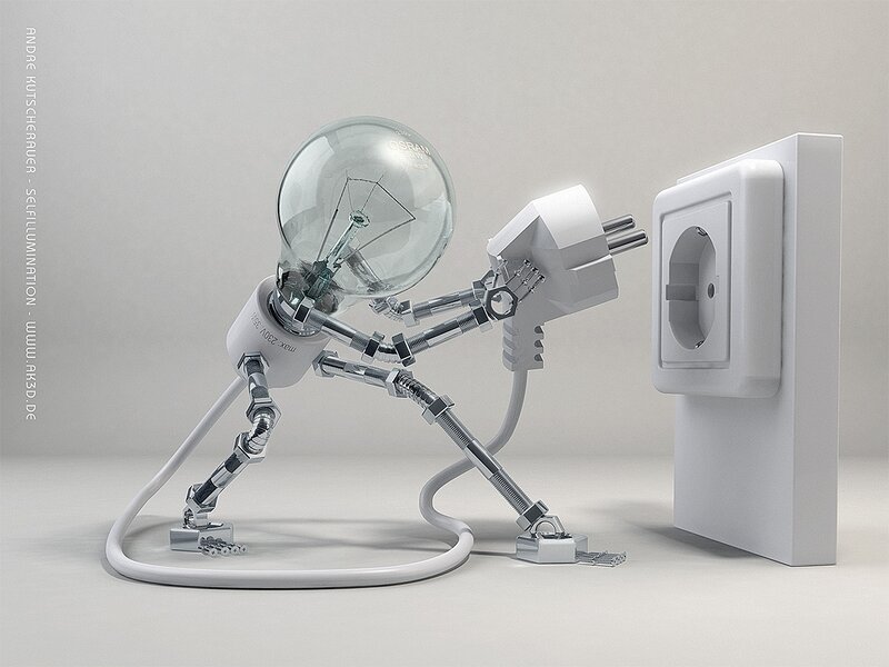 Robot Made of Light Bulb — White, Neutral