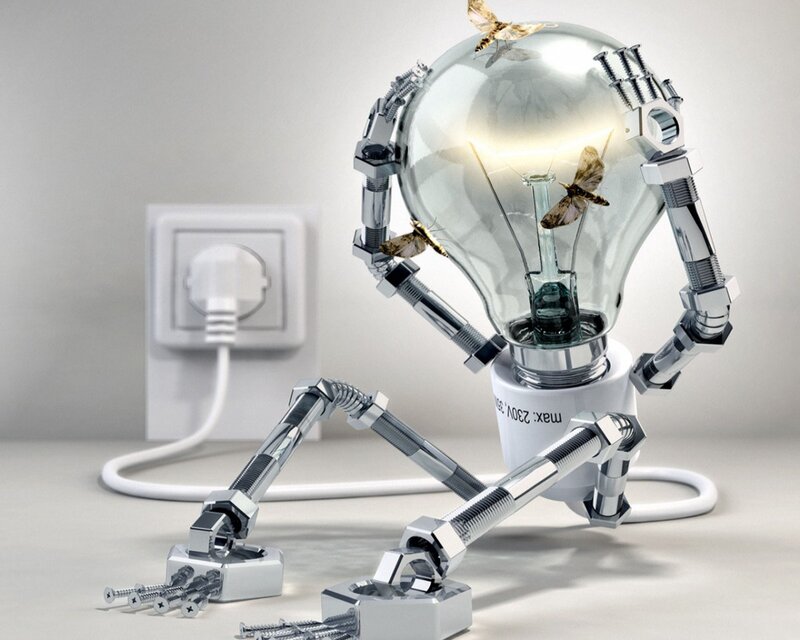 Robot Made of Light Bulb — White
