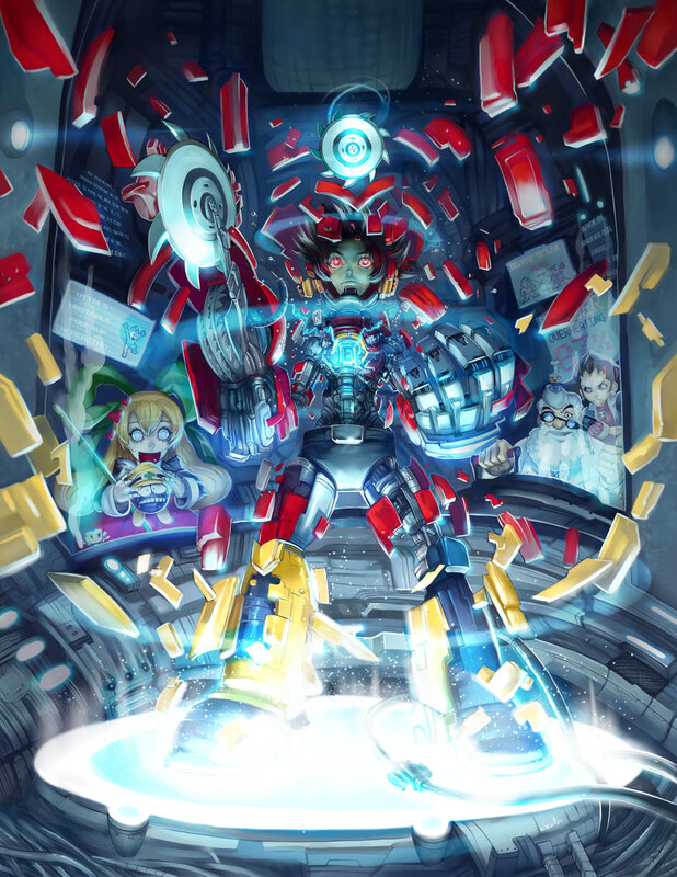 Robot mech battle scene