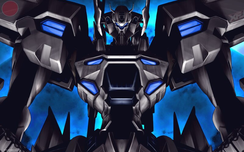 robot mech with blue lights