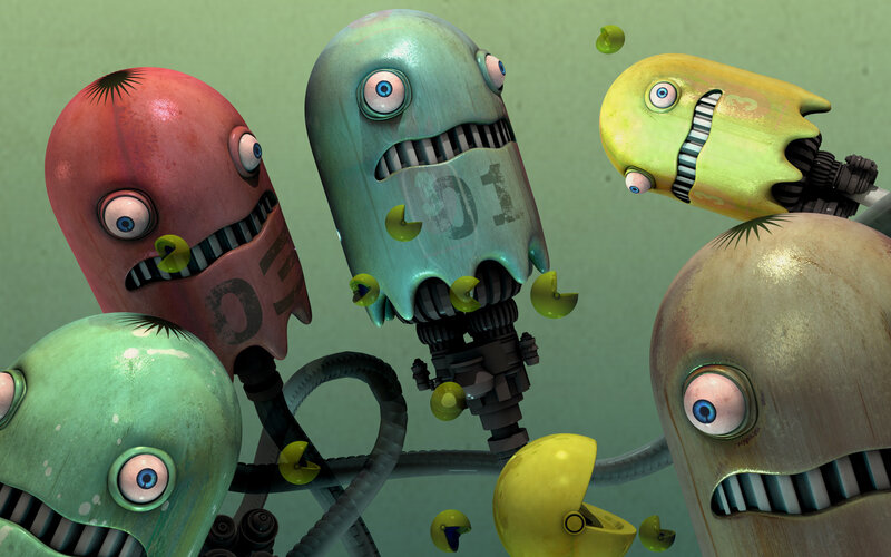 robot monsters eating pellets