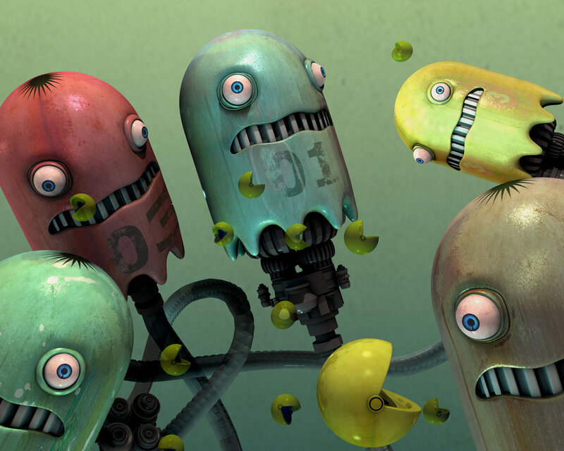 robot monsters eating pellets