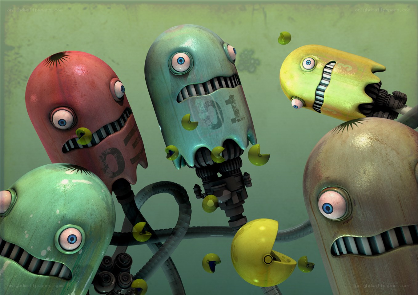 robot monsters eating pellets
