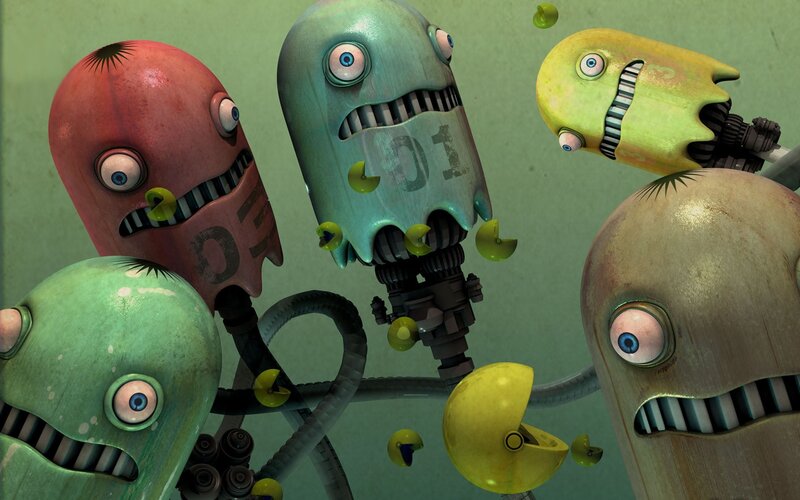 robot monsters eating pellets