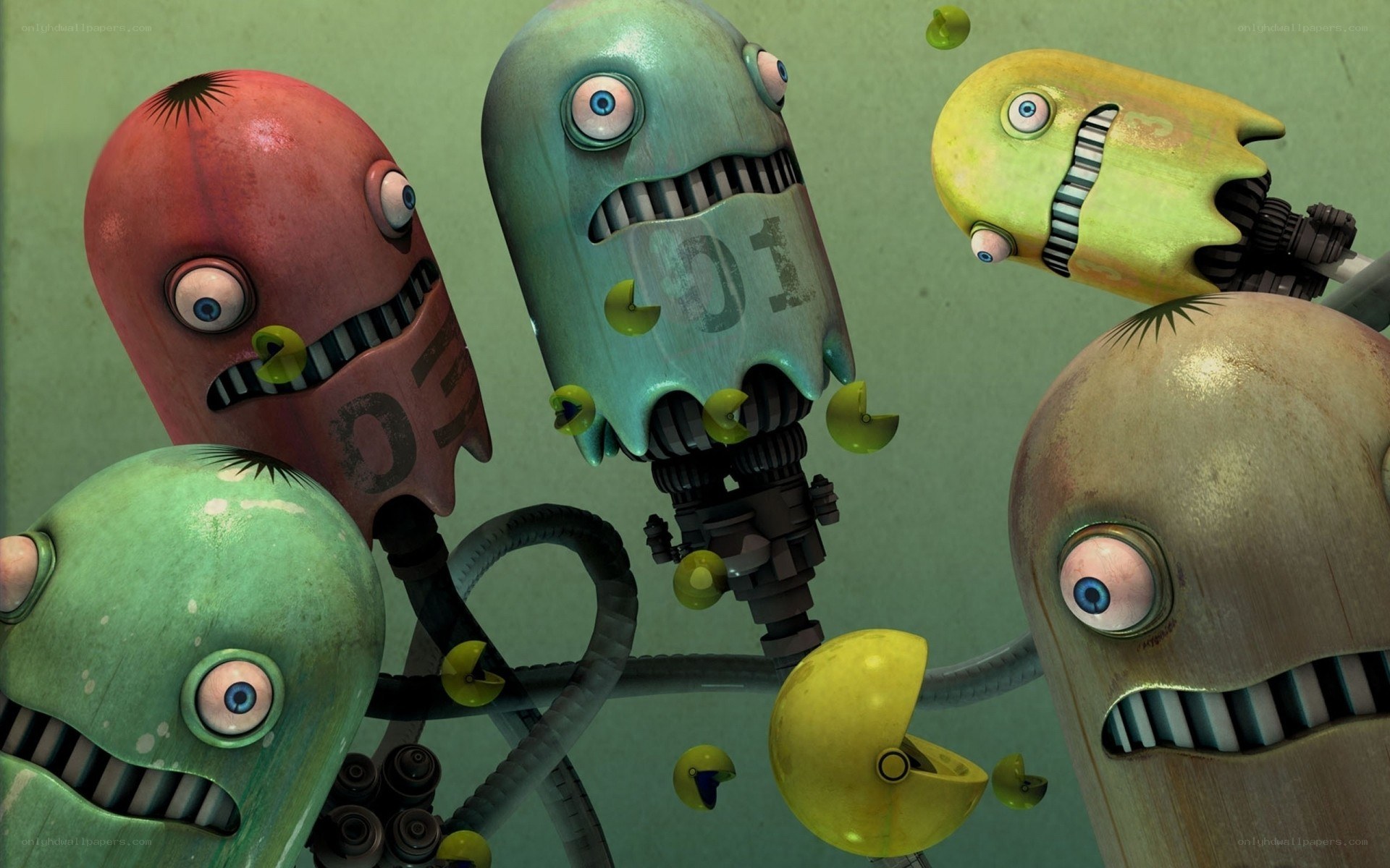 robot monsters eating pellets