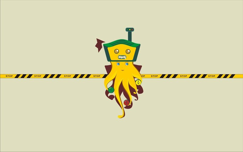 robot octopus with caution tape