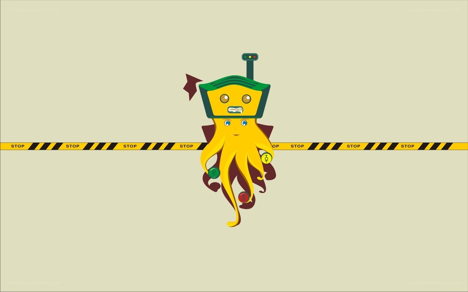 robot octopus with caution tape