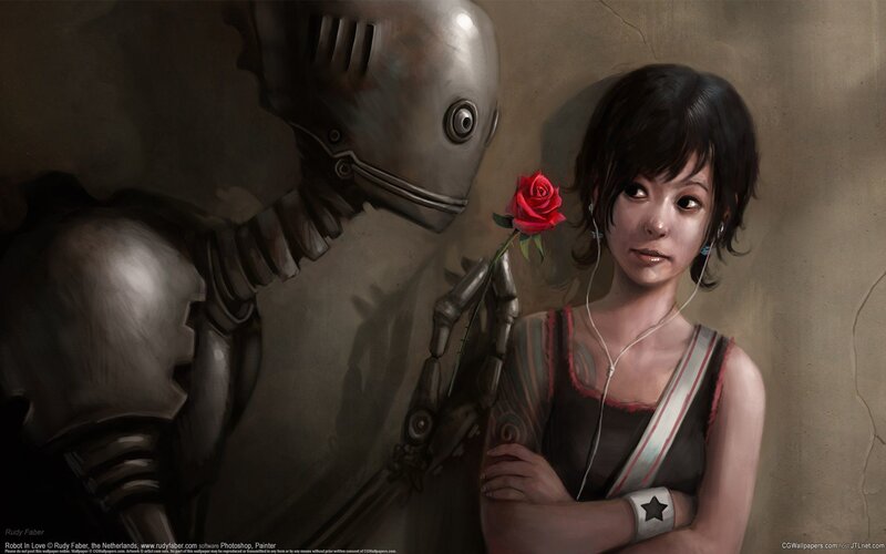 Robot Offering Rose to Girl