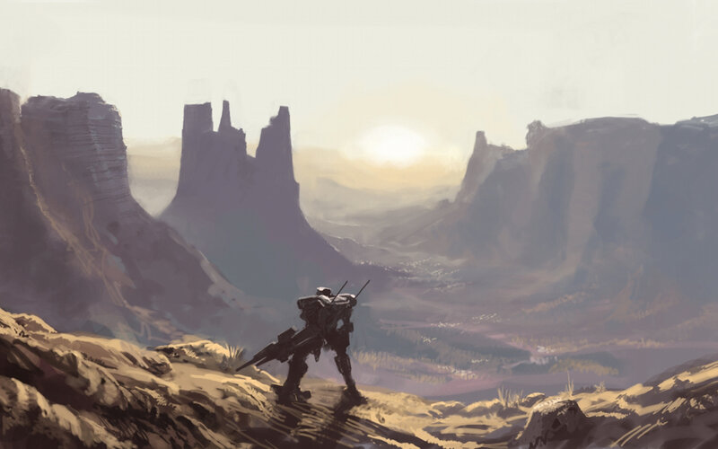 Robot on a desert cliff