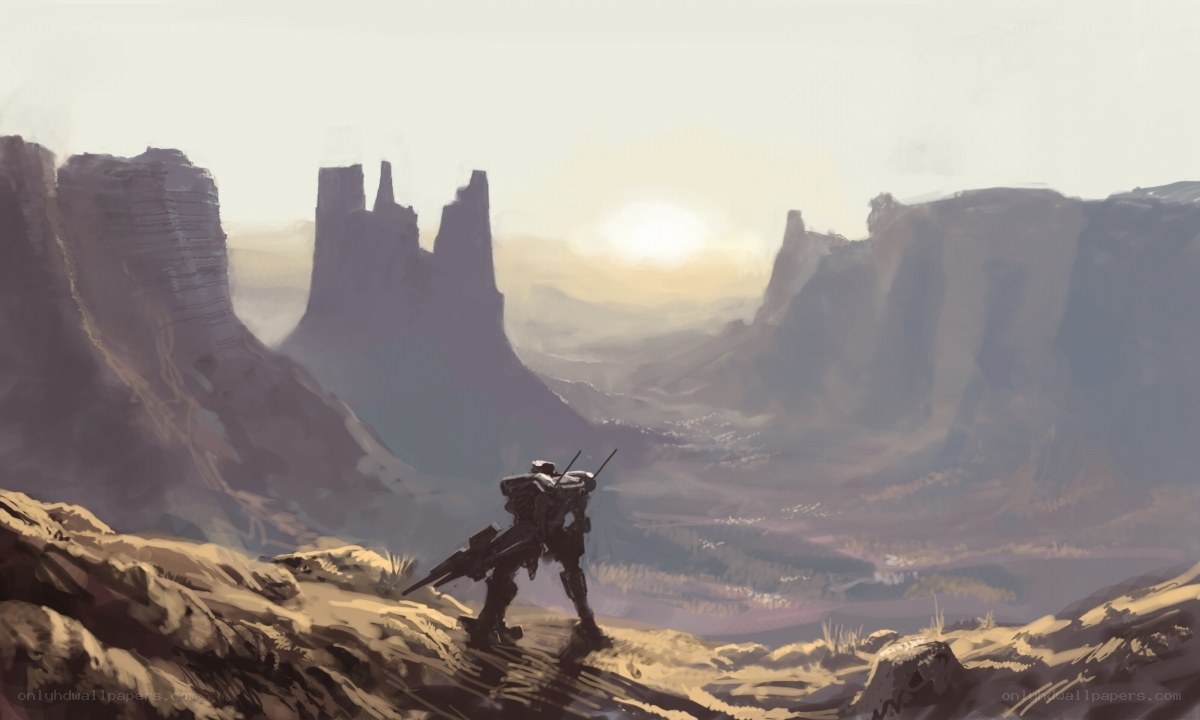 Robot on a desert cliff