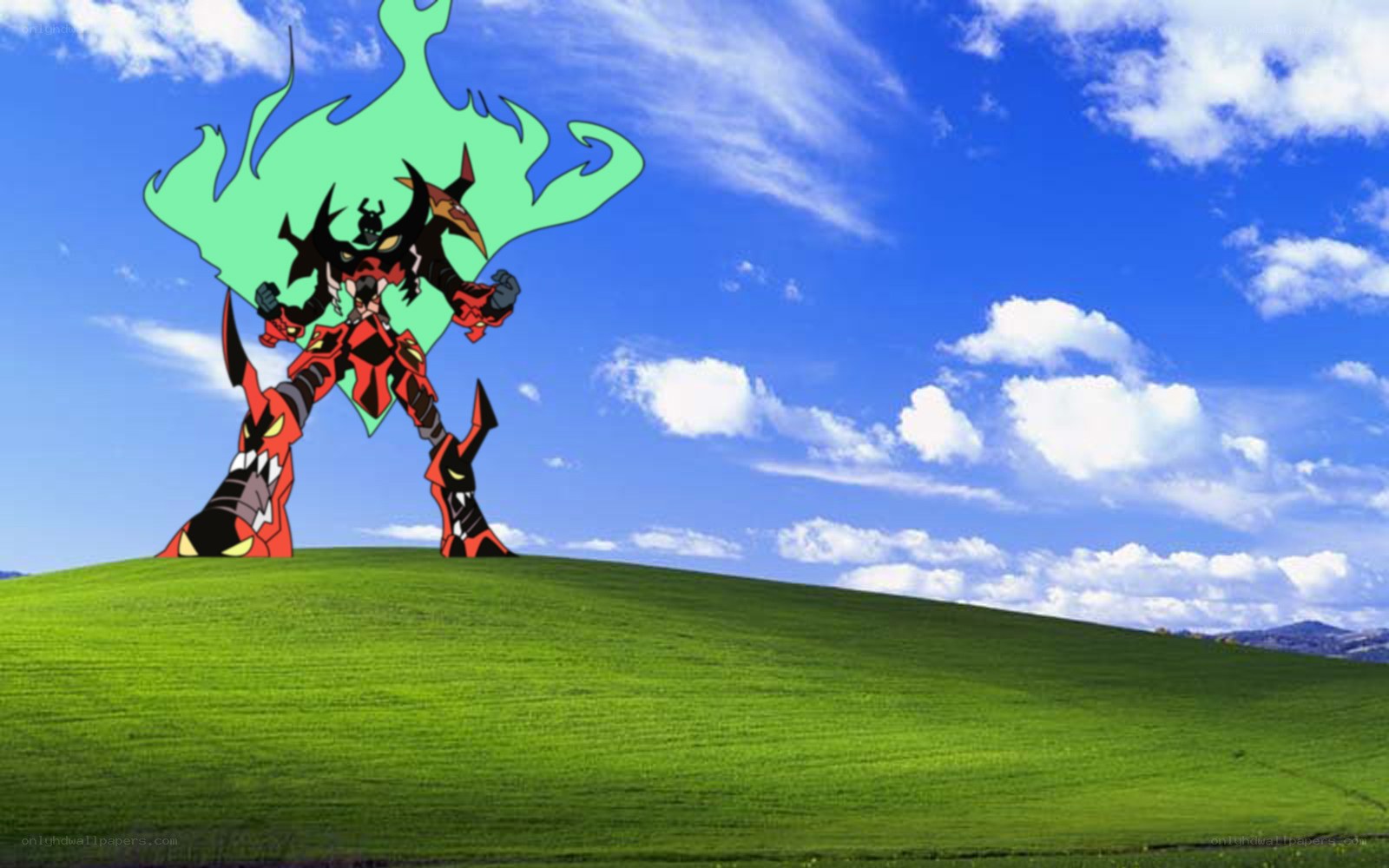 robot on a green hill