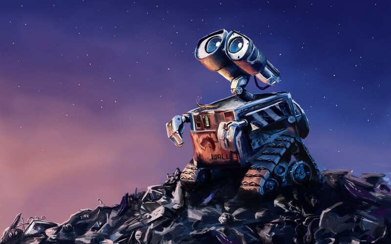 Robot on a Trash Pile — Purple, Dramatic