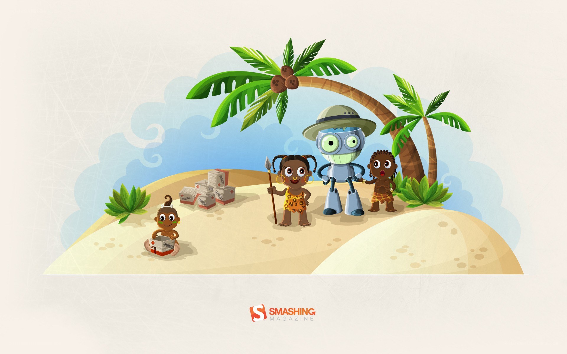 robot on a tropical island