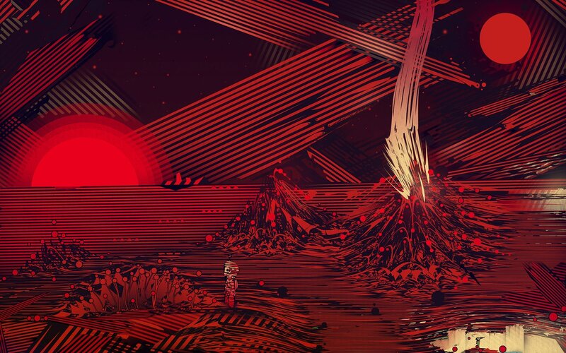 Robot on Alien Planet — Red, Dramatic, Sunset