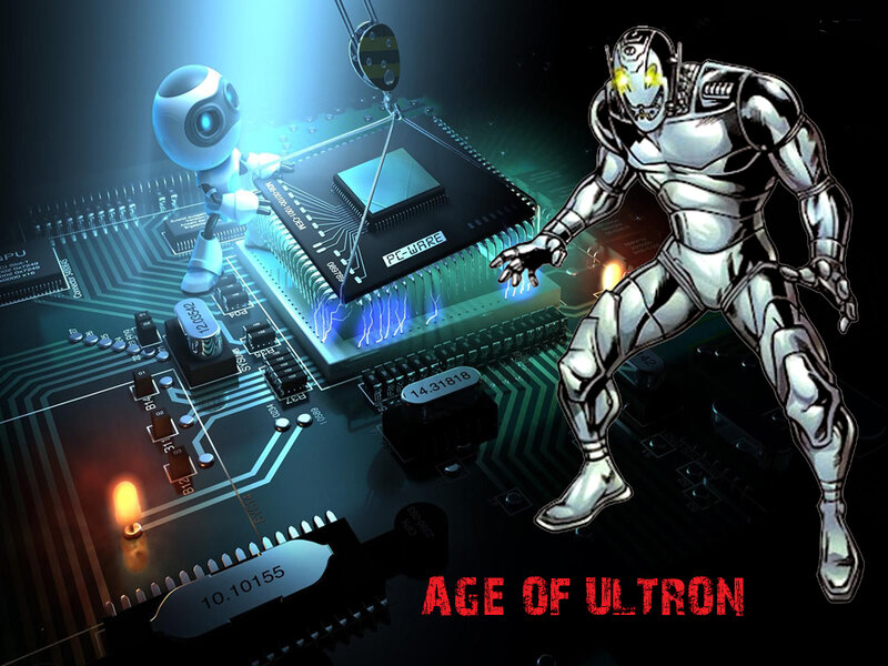 Robot on Circuit Board — Black, Dramatic
